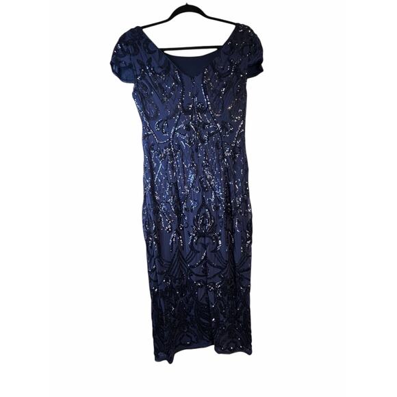 Adrianna Papell Navy Sequined Cocktail Dress - Size 4 - Picture 4 of 15